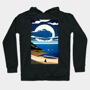 Starry Blue Moon bay abstract line art Hoodie